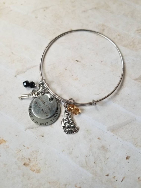Hamilton bracelet, Hamilton charm bangle, silver metal bangle, expandable bangle, charm bracelet, Hamilton charm bangle, Hamilton quote