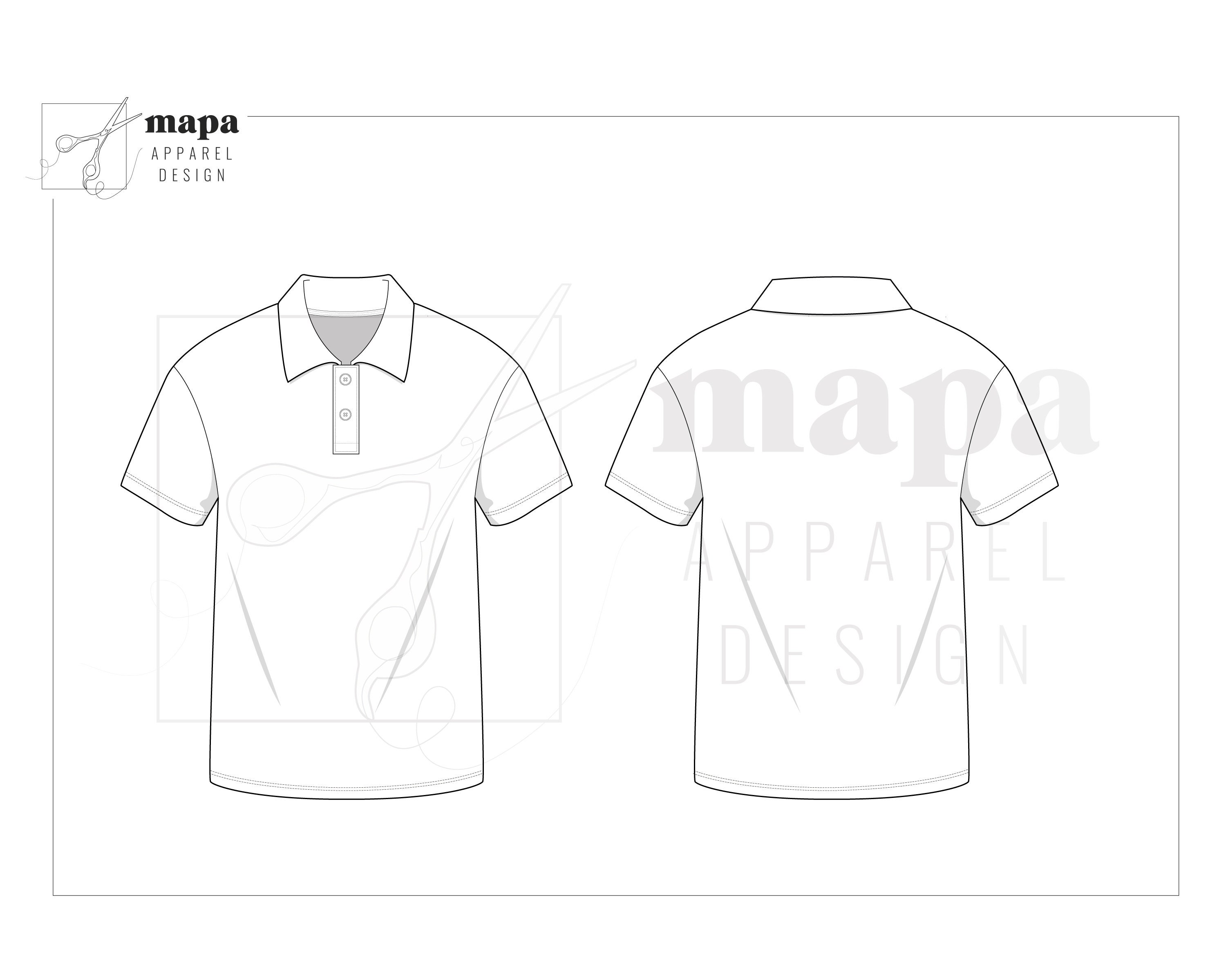 Download Men S Polo T Shirt Fashion Flat Sketch Template For Adobe Etsy