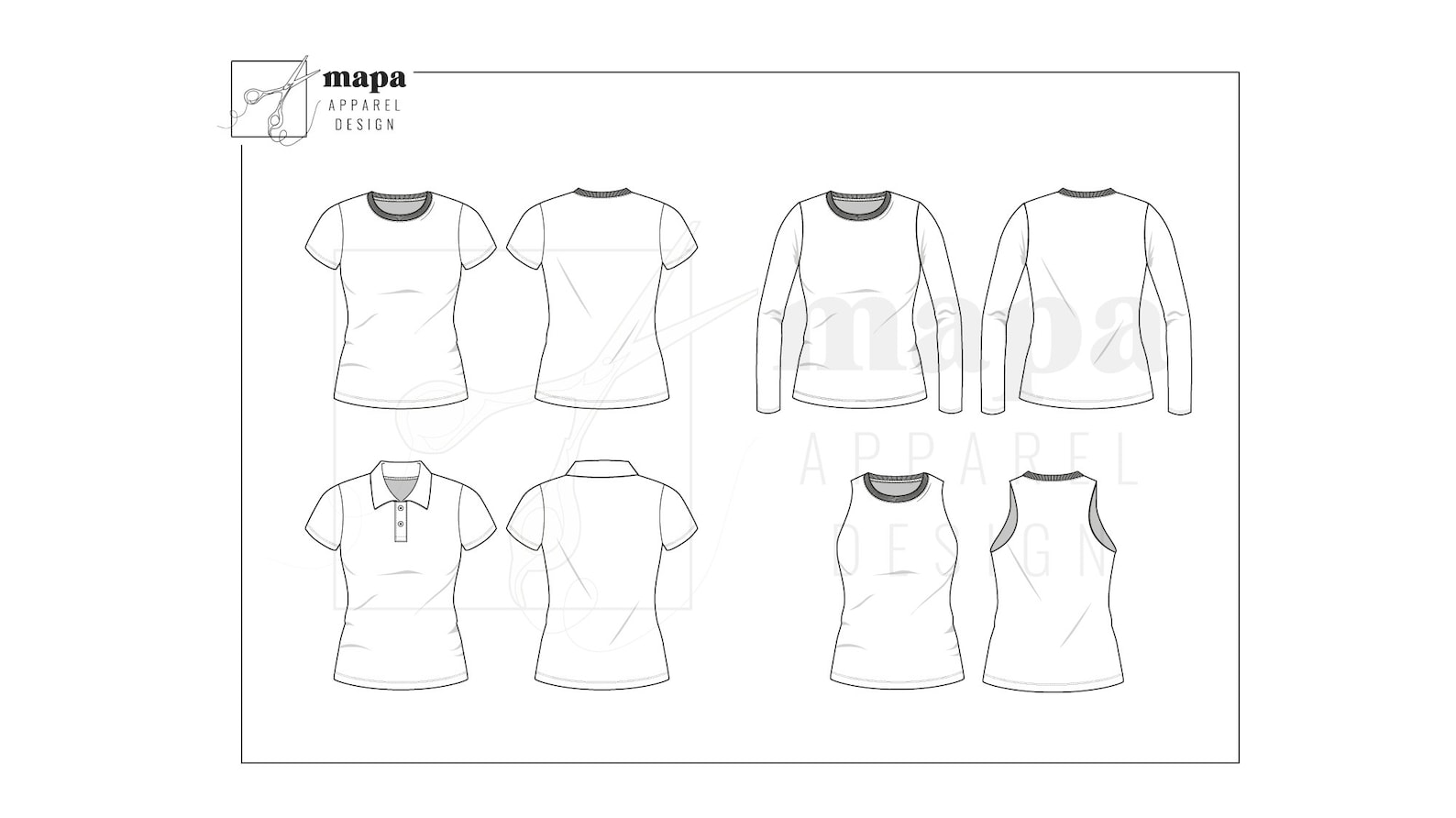 Women's Basic Tshirts Bundle Fashion Flat Sketch Template Etsy