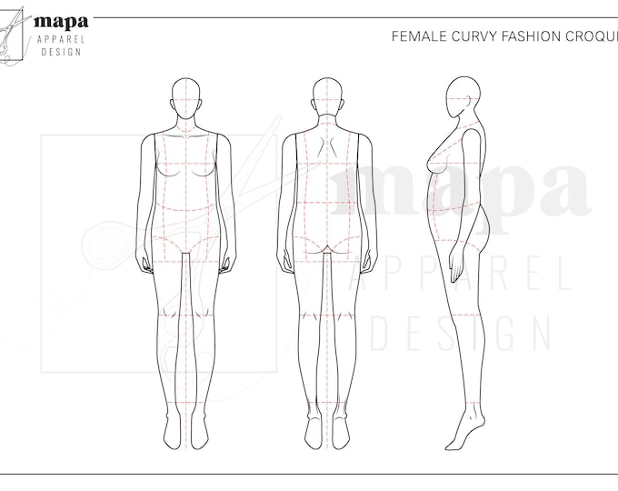 Female Curvy Fashion Croquis Template - Etsy