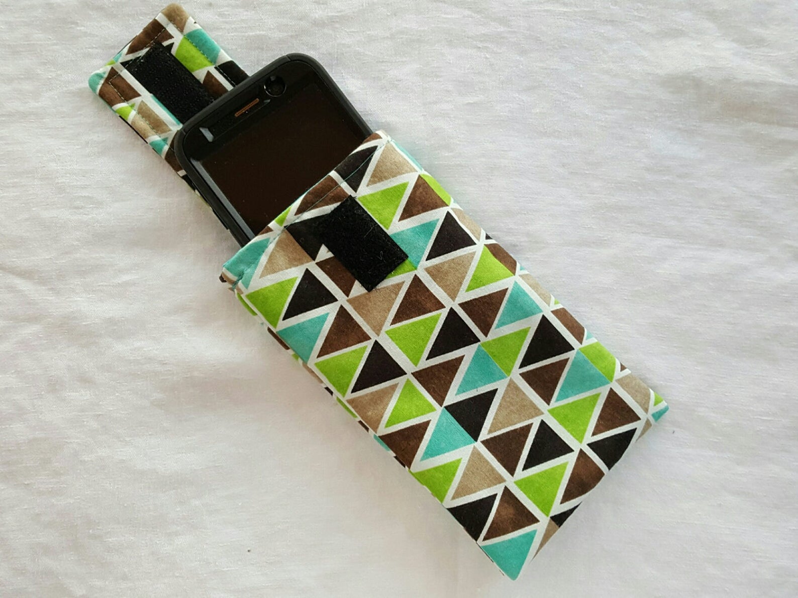 Fabric Cell Phone Case Teal/lime Green/brown Triangles Etsy Canada