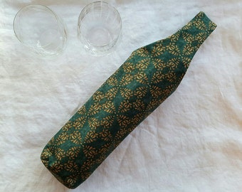 Fabric Wine Tote - Dark Teal Blue/Tan