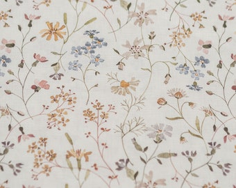 Meadow Floral Cotton Fabric by the Yard – Exclusive Watercolor Pattern with Flowers for Sewing Vintage-inspired Clothing & Crafts