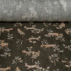 Forest Animals Linen Fabric by the Yard – Exclusive Watercolor Pattern for Sewing Vintage-inspired Kids Clothing & Crafts
