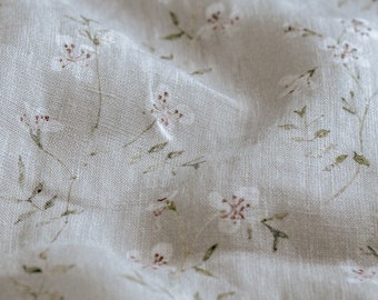 Bittercress, 100 % linen fabric by the yard, floral pattern, print of modern watercolor flowers