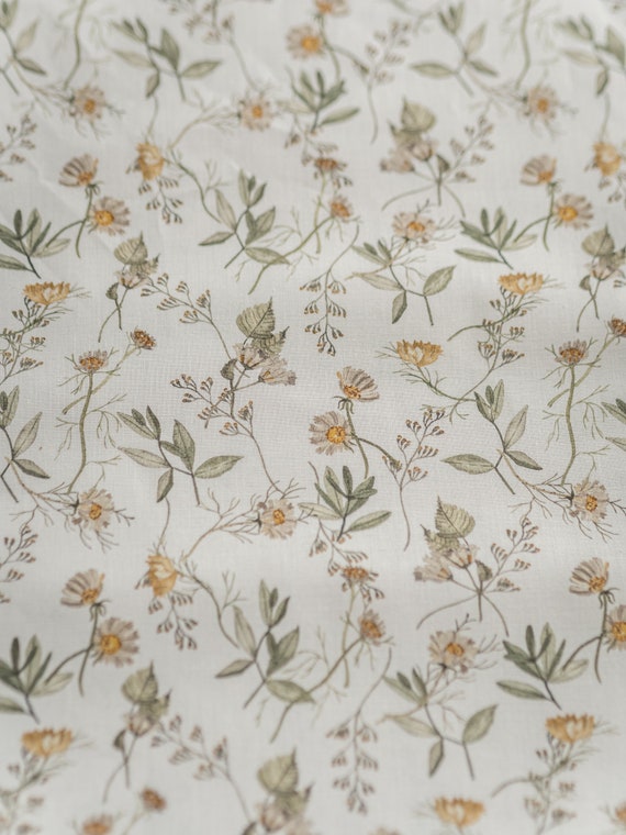 Flower Bouquet Cotton Fabric by the Yard – Exclusive Watercolor Pattern with Flowers for Sewing Vintage-inspired Clothing & Crafts