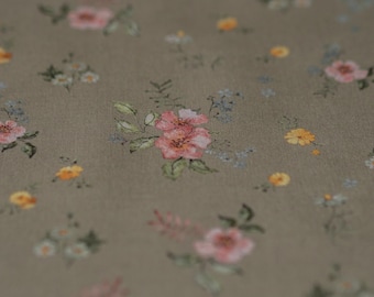 Romantic Garden Cotton Fabric by the Yard – Exclusive Watercolor Pattern with Flowers for Sewing Vintage-inspired Clothing & Crafts