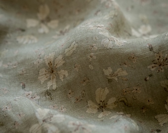 Jasmin, tissu en lin vert pastel pour coudre des vêtements par mètre, tissu imprimé avec des fleurs à l'aquarelle, imprimé floral vintage