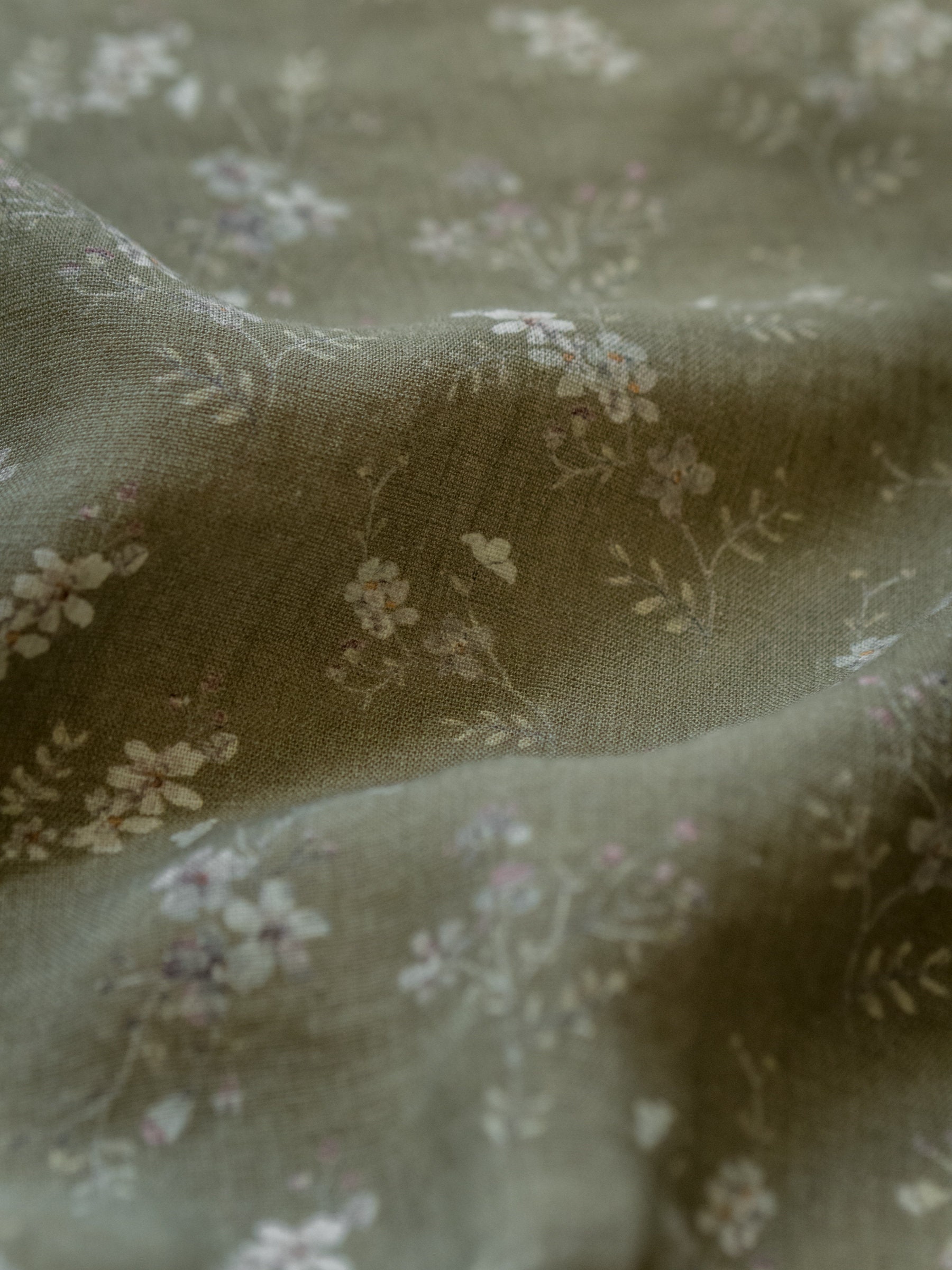 Olive Green Floral Fabric 