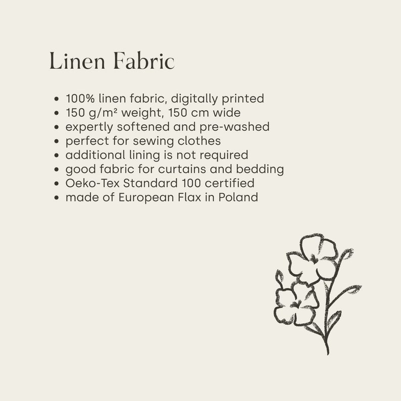 Brume matinale, tissu en lin blanc ivoire pour coudre des vêtements par mètre, tissu imprimé avec des fleurs à l'aquarelle, imprimé floral vintage image 8