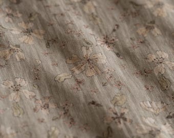 Jasmine Pale Khaki Green Floral Linen Fabric by the Yard – Watercolor Print, 150 GSM