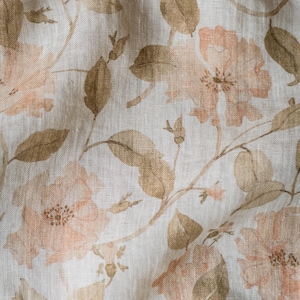 Roses Floral Linen Fabric by the Yard – Exclusive Watercolor Pattern with Flowers for Sewing Vintage-inspired Clothing & Crafts