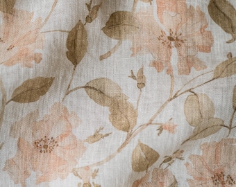 Roses Floral Linen Fabric by the Yard – Exclusive Watercolor Pattern with Flowers for Sewing Vintage-inspired Clothing & Crafts