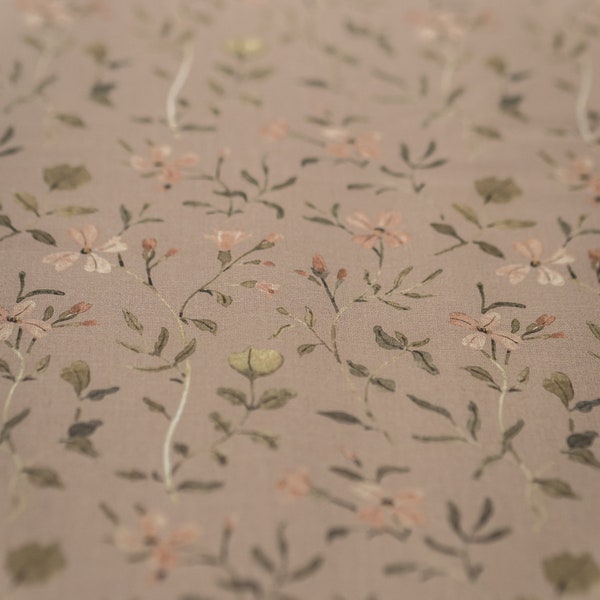 Cuckoo Flowers, Dusty Pink Cotton Fabric for Sewing by the Yard, Printed Fabric with Watercolour Flowers, Vintage Floral Print