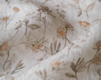 Flower Bouquet Floral Linen Fabric by the Yard – Exclusive Watercolor Pattern with Flowers for Sewing Vintage-inspired Clothing & Crafts