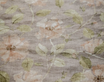 Roses, tissu en lin rose poudré pour coudre des vêtements par mètre, tissu imprimé avec des fleurs à l'aquarelle, imprimé floral vintage