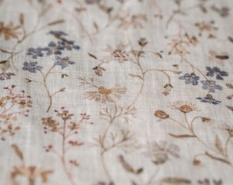 Meadow Floral Linen Fabric by the Yard – Exclusive Watercolor Pattern with Flowers for Sewing Vintage-inspired Clothing & Crafts