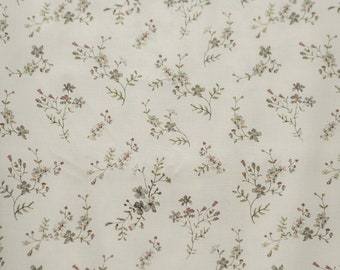 Morning Mist Plain Weave Cotton Fabric by the Yard, Printed Fabric with Unique Floral Pattern, Watercolour Vintage Flowers, Ivory White