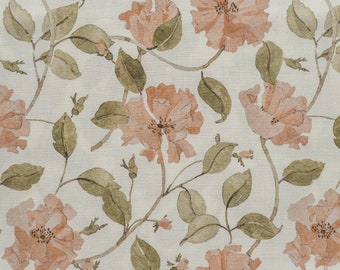 Roses, tissu en coton blanc ivoire pour coudre des vêtements par mètre, tissu imprimé avec des fleurs à l'aquarelle, imprimé floral vintage