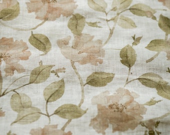 Roses, tissu en lin blanc ivoire pour coudre des vêtements par mètre, tissu imprimé avec des fleurs à l'aquarelle, imprimé floral vintage