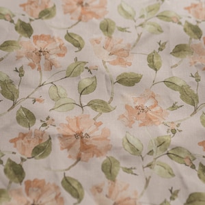 FABRIC SCRAP: Roses Cotton Fabric by the Yard – Exclusive Watercolor Pattern with Flowers for Sewing Vintage-inspired Clothing & Crafts