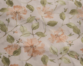 Rose, tessuto di cotone rosa polveroso per abiti da cucito tagliati su misura, tessuto stampato con fiori ad acquerello, stampa floreale vintage