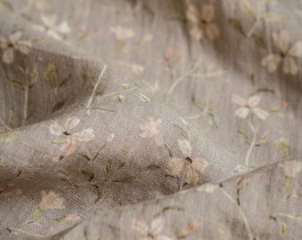 Cuckoo Flowers Softened Natural Linen Fabric for Sewing Clothes by the Yard, Printed Fabric with Floral Pattern, Watercolour Vintage Flowers
