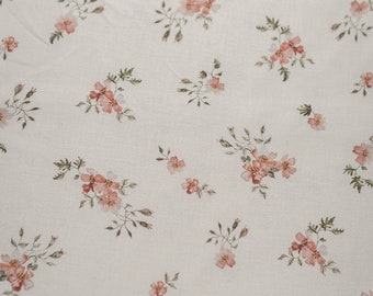 Rose Dream, Pinkish White Cotton Fabric for Sewing Clothing by the Yard, Printed Fabric with Watercolour Flowers, Vintage Floral Print