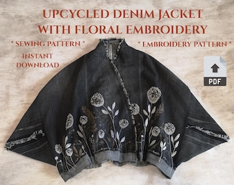 Upcycled Boho Denim Jacket Näh- & Stickmuster, DIY Projekt zum Recyceln von abgenutzten Jeans