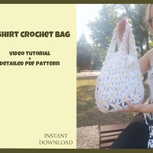 Daisy Crochet Bag Video Tutorial with detailed Pattern , DIY Floral Mesh Tote pattern
