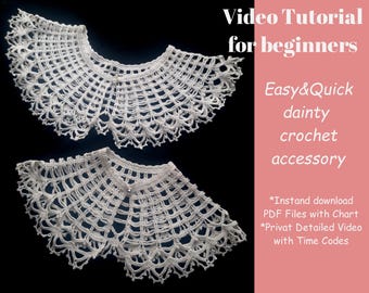 Dainty Crochet Collar Video Tutorial,  Vintage Style Accessory DIY Pattern