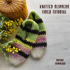 Knitted Striped Slippers Video Tutorial,Easy DIY pattern for beginners,House shoes for whole family and cute handmade gift