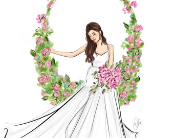 花嫁のイラスト カスタムポートレート カスタムイラスト ウェディングポートレート ウェディングカード ウェディング招待状 ウェディングギフト パーソナライズギフト
