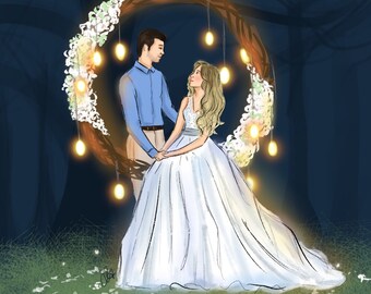 Niestandardowa ilustracja Ilustracja ślubna Zaproszenie na ślub Niestandardowy portret pary Ilustracja pary Niestandardowy portret Portret ślubny Prezent