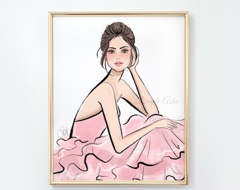 Art Print: Pink Dress (Fashion Illustration Print | Home Decor | Fashion Art | Pink Fashion Print| Fashion Sketch)