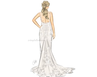 花嫁のイラスト、カスタムポートレート、カスタムイラスト、花嫁の贈り物、結婚式のポートレート、結婚式のカード、結婚式の招待状、結婚式の贈り物