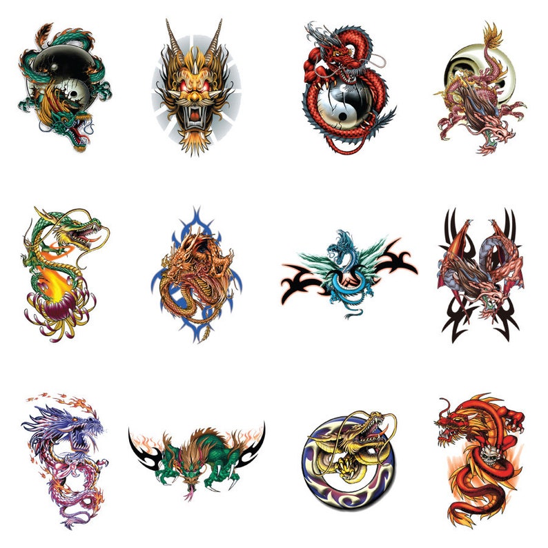 Dragons Temporary Tattoos Set of 15 Etsy