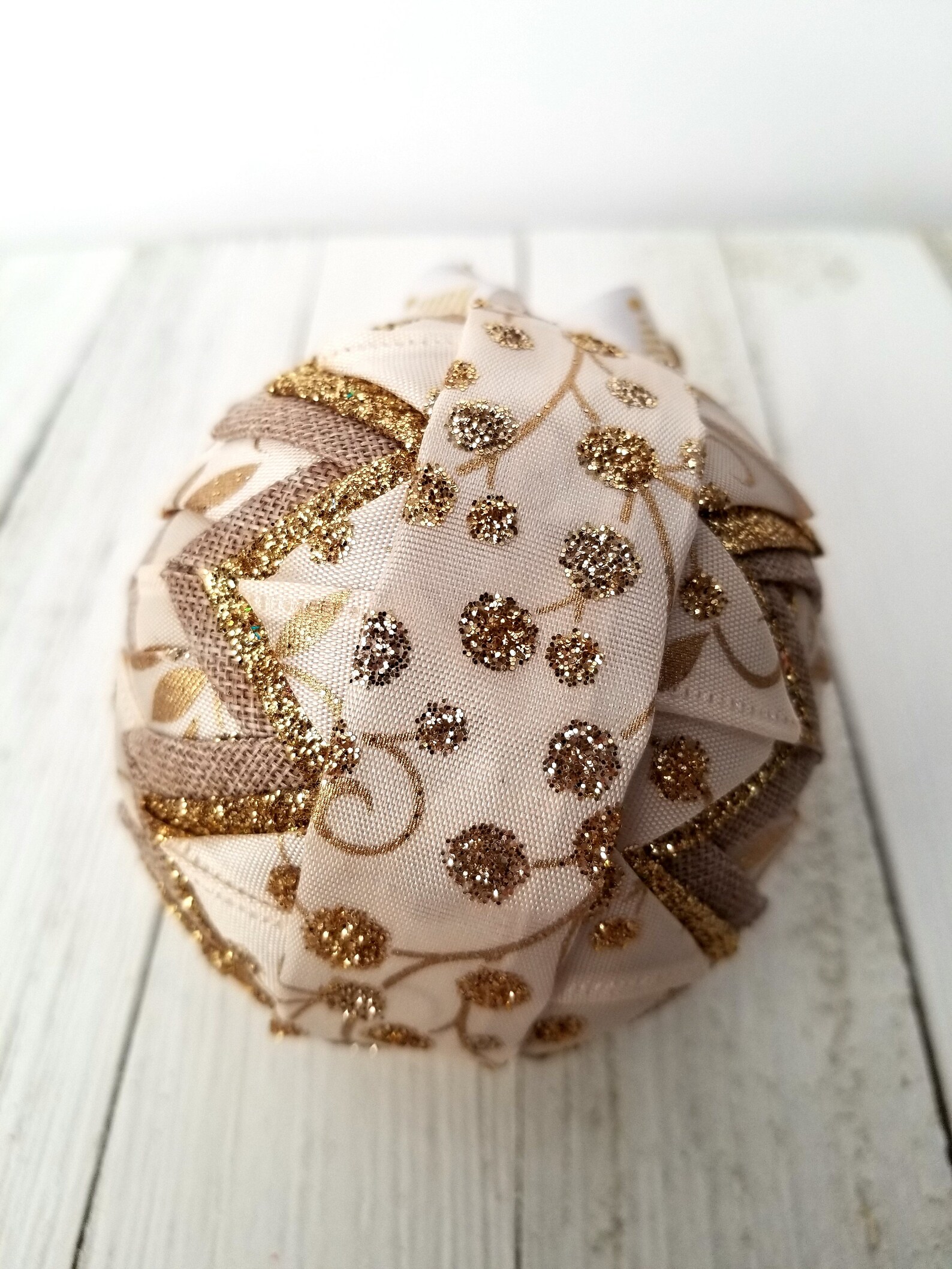 Quilted Christmas Ornament Ball Handmade From Cream and Gold Etsy