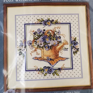 JCA Needle Treasures Borderlines &quot;Pansy Watering Can&quot; Counted Cross Stitch Kit