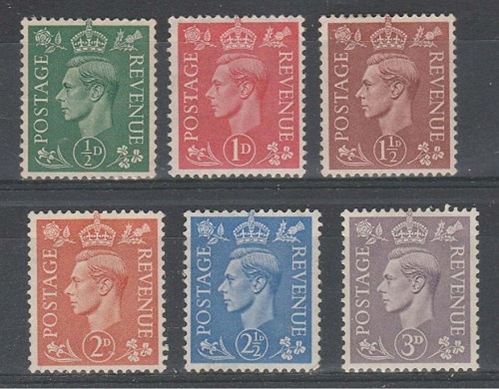 G.B. Stamps VI 1941/2 Definitive Set of 6. Pale Colours. Mint
