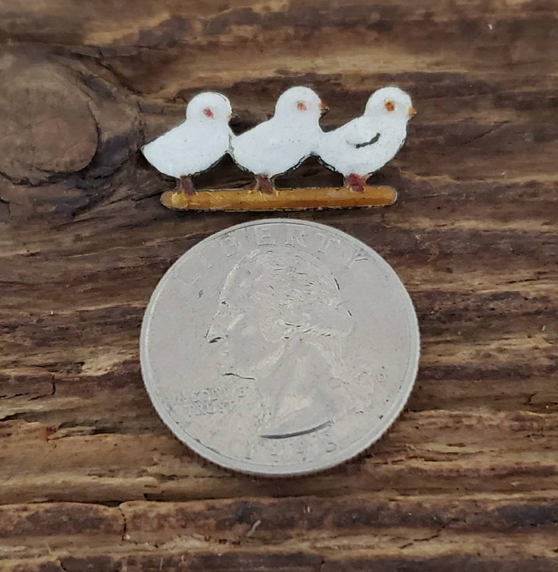 Three Baby Chicks Vintage Sterling Silver and Enamel Brooch