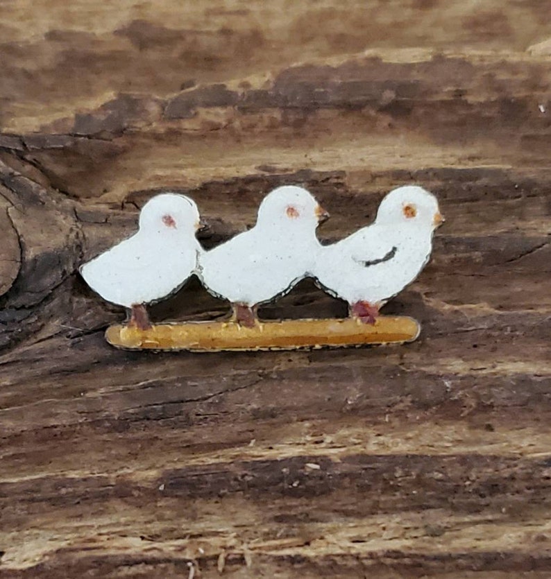 Three Baby Chicks Vintage Sterling Silver and Enamel Brooch