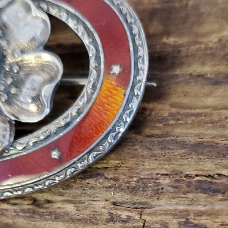 Vintage Sterling Angel Face Enamel Pin Art Nouveau