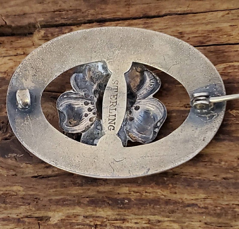Vintage Sterling Angel Face Enamel Pin Art Nouveau
