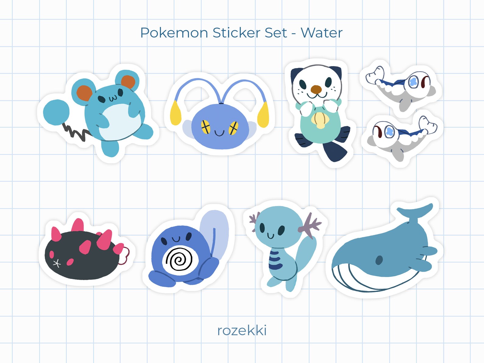 Pokemon Sticker Set Water Etsy