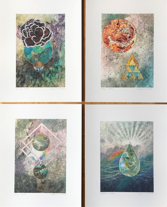 4 Drucken Satz Elemente Luft Feuer Erde Wasser Etsy