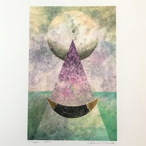 Impresión de bellas artes, Luna, amatista, impresión firmada, impresión de carta del oráculo, luna llena, luna creciente, arte etéreo