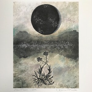 Mond, Landschaft, einfarbig, Neumond, Orakelkarte, Print