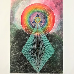 Wydruk artystyczny, wydruk, sztuka piękna, abstrakcja, geometria sakralna, projekt geometryczny, sztuka kosmiczna, pryzmat, karta wyroczni, malarstwo