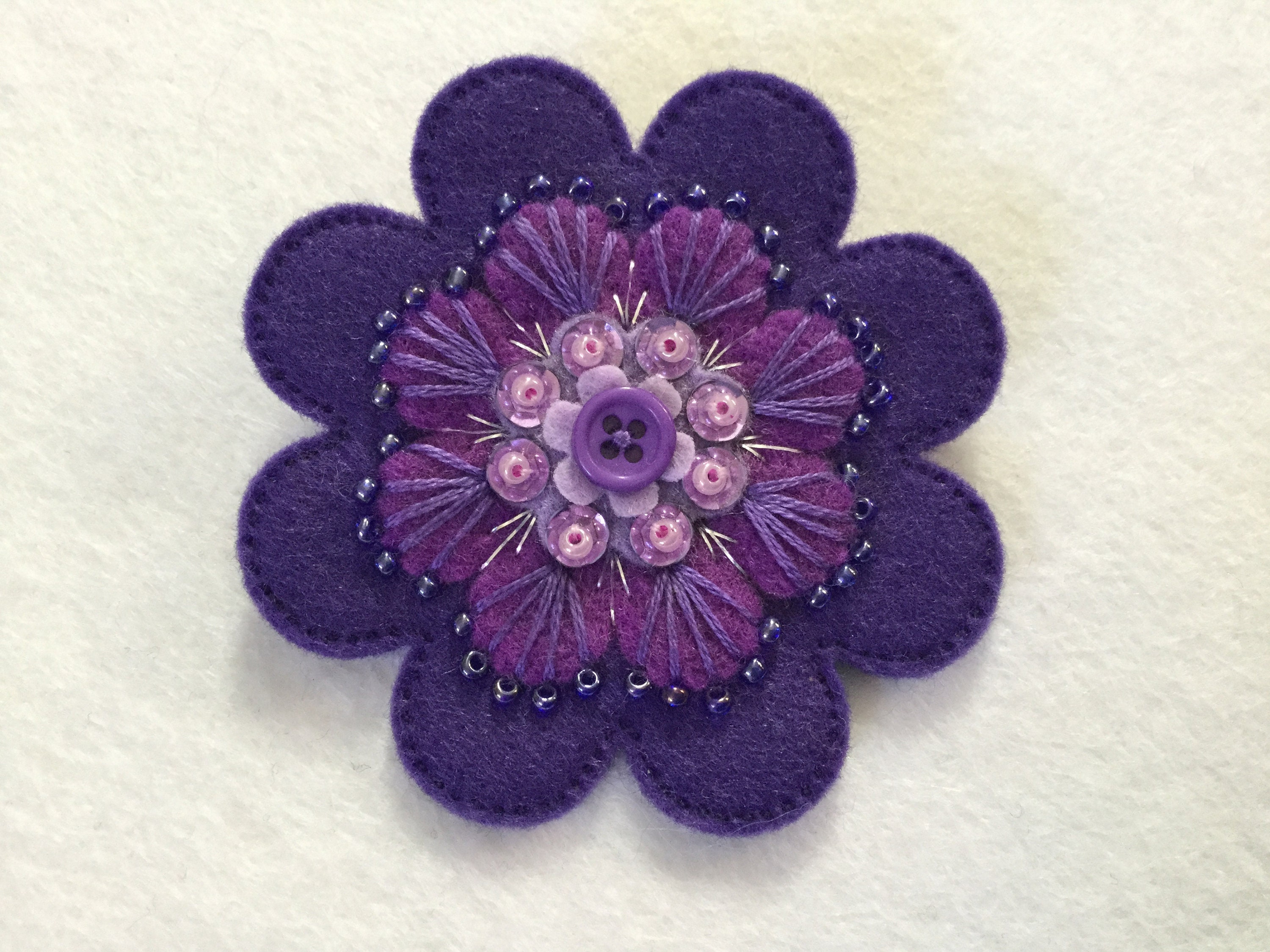 Handmade felt flower brooch beautifully beaded and stitched Etsy